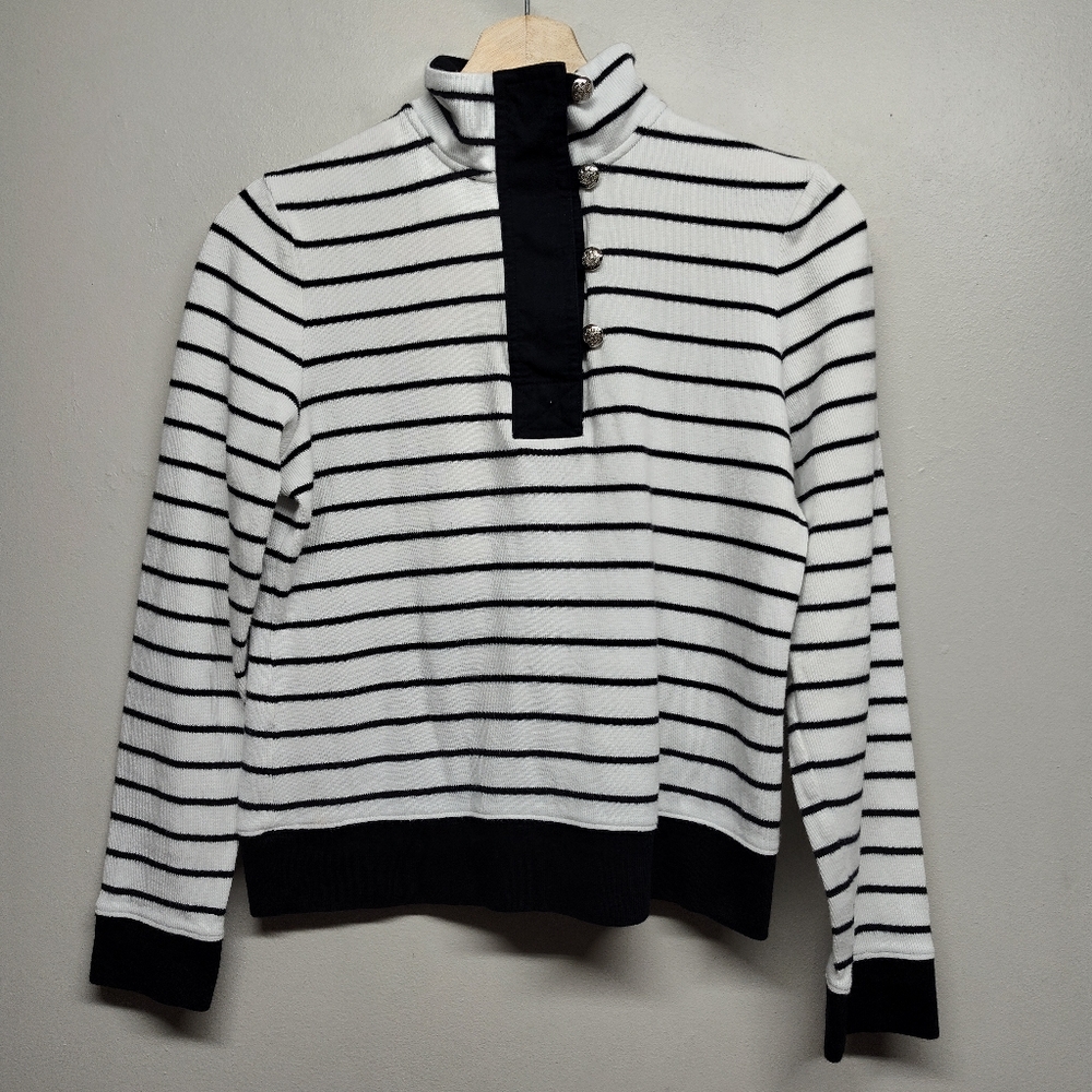 Lauren Ralph Lauren High Neck Sweater Women Size PS Black White Stripes Preppy